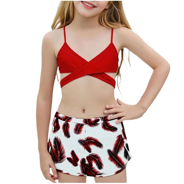 RXMEKW Girls Bikini Swimsuit for Kids 2-Piece Princess Hot Spring Set with Ruffle Skirt and Halter Top for Pool Beach Vacation