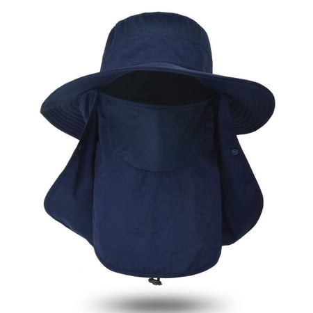 Men Bucket Hat Summer Outdoor Sun Protection Hat Breathable Quick Drying Cover Face Sun Hat for Fishing Hiking Camping Navy Blue