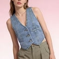 thumbnail image 6 of Loose Tank Tops for Women Washed Button Down Cropped Denim Vest Tops Summer Tops, 6 of 9