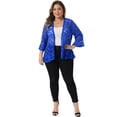 thumbnail image 3 of DARING DIVA Women's Plus Open Front 3/4 Sleeve Sheer Lace Cardigan 2X Royal Blue, 3 of 6