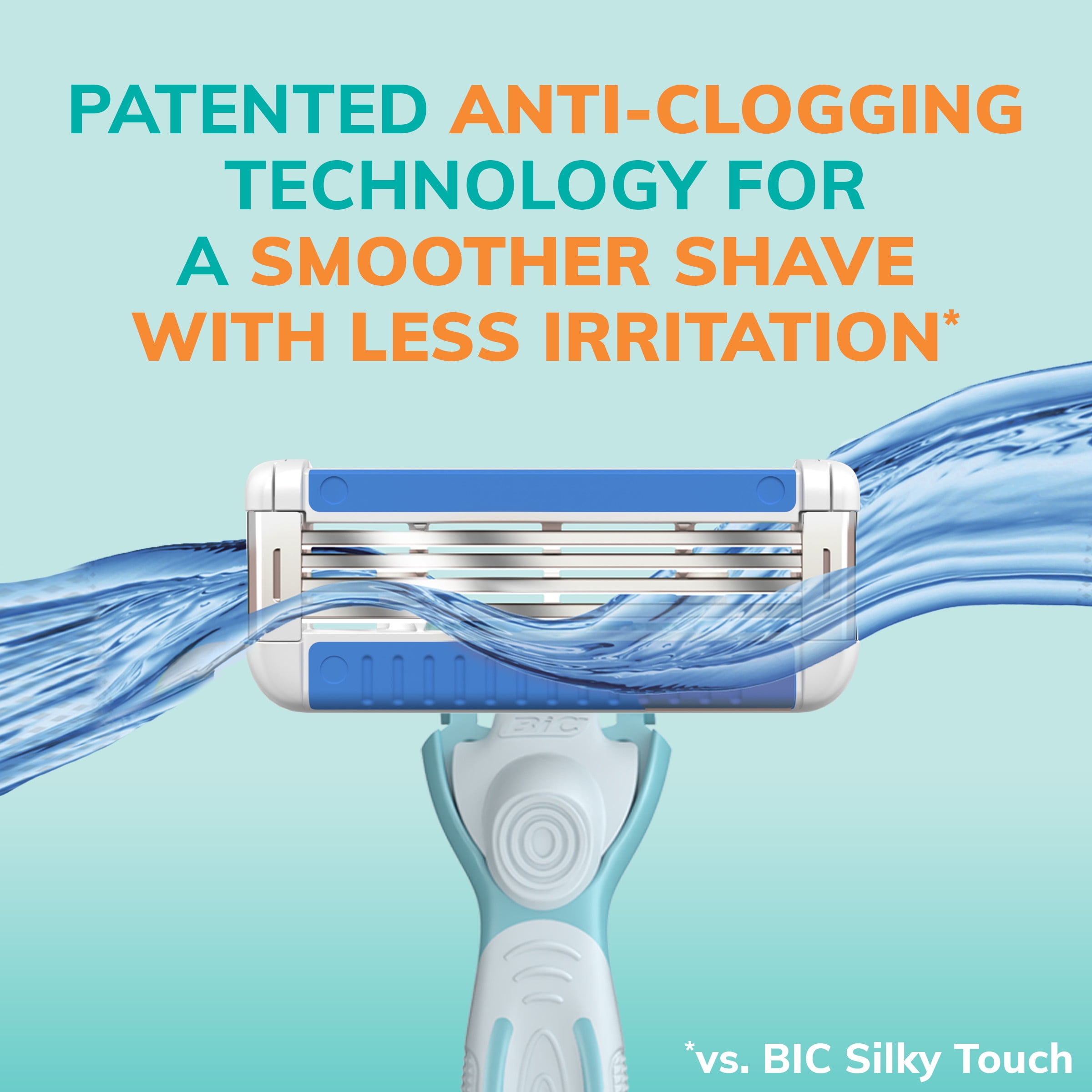 BIC EasyRinse Anti-Clogging Refillable Razors, Women's, 4-Blade, 1 Handle and 9 Refill Cartridges