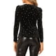 thumbnail image 3 of INSPIRAR CHIC Blusa de terciopelo negro de manga larga con escote en V metálico brillante con estrellas XS, 3 of 7