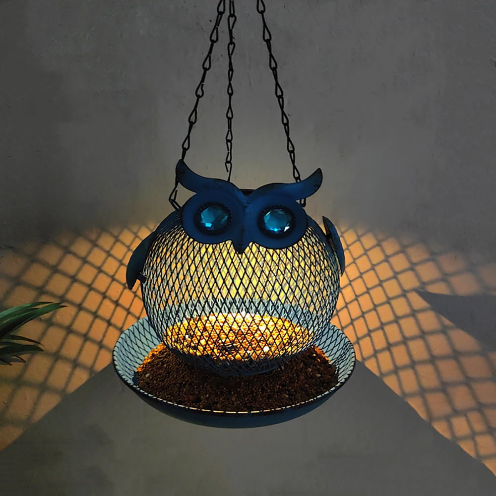 Solar Owl Shape Bird Feeder for Outdoors Hanging Bring Metal Openwork Bird Feeder Yard Outdoor Gardening Yard Pathway Decoration Home Decor