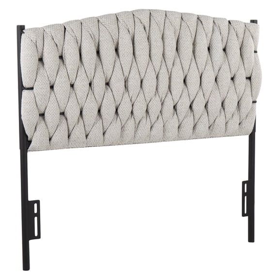 Twin Size Upholstered Headboard with Metal Frame, Cream Fabric and Black Finish, Modern Braided Design, Easy Assembly for Bedroom