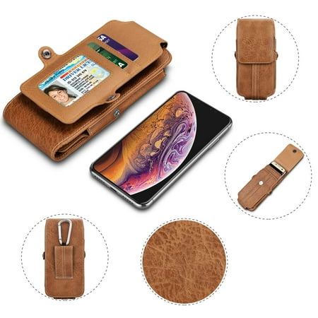 Njjex Vertical PU Leather Phone Holster Pouch with Belt Loop Carrying Case for Apple iPhone XR,X,XS Max,6,SE,Samsung Google HTC LG Sony Nokia Alcatel Motorola up to 6.5" display -Brown