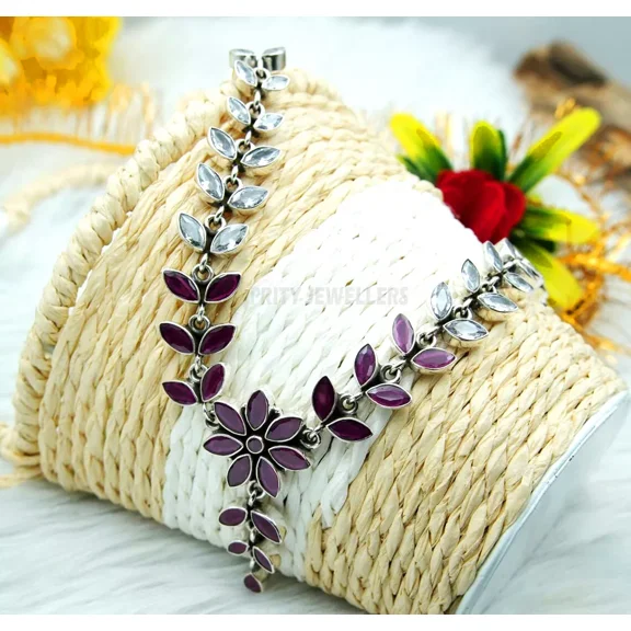 Ruby With CZ Necklace 925 Sterling Silver Handmade Gemstone Jewelry