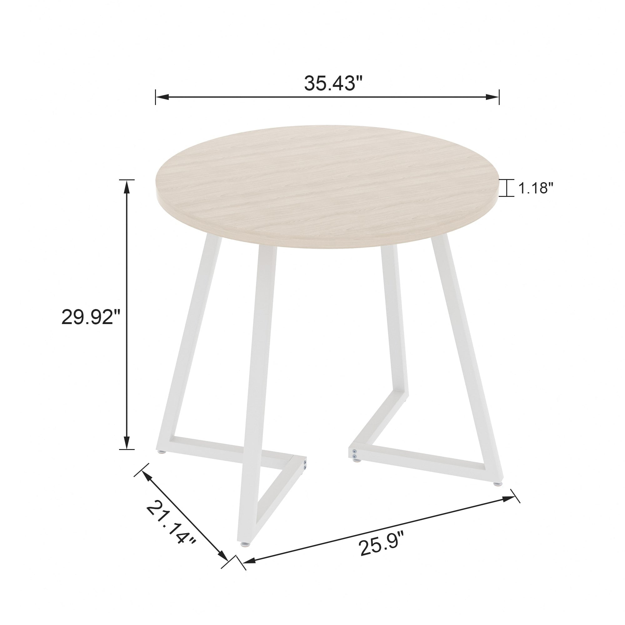VECELO 35.4" Round Dining Table, Small Kitchen Table with Sturdy Metal Base, Dining Room Table for 2 to 4 Person, Natural Wood