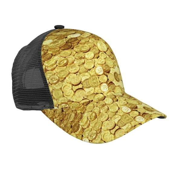 Gold Coins Amazing Snapback Trucker Hats Baseball Caps Adjustable Mesh Back Ball Caps For Men Women