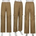 thumbnail image 3 of BRDFRL Cargo Pants for Women High Waisted Casual Pants Baggy Wide Leg Trousers Y2K Streetwear with 6 Pockets Brown L, 3 of 8