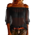 thumbnail image 3 of Bovxnpu Womens Off the Shoulder Tops Off Shoulder Blouse Chiffon Casual Fashion Trendy Tops Summer Tops, 3 of 9