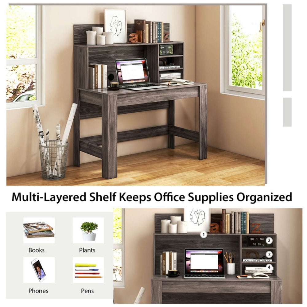 Demi Bonn 48" Writing Computer Desk with Anti-Tipping Kits and Cable Management Hole, Small Home Office Desk Study Writing Table, Brown