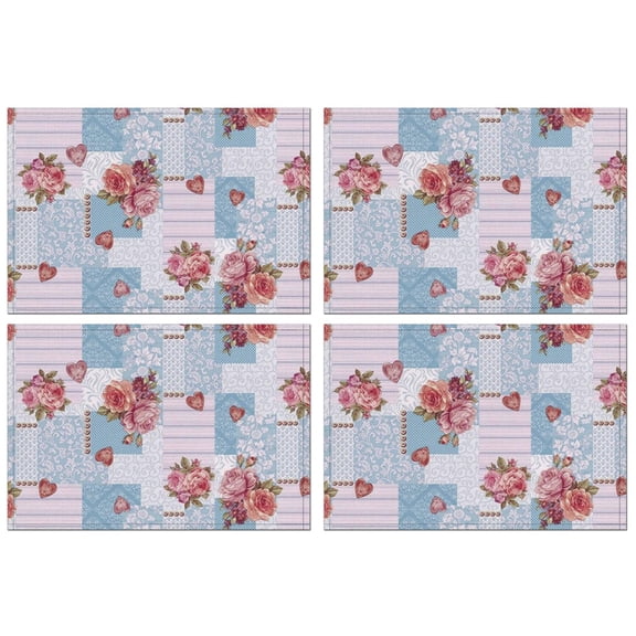 Pioneer Flower Floral Print Pattern Summer Placemats Table Placemats Set Of 4-Linen Kitchen Washable Placemats Table Mats 12x18 Inch Non-Slip Heat Resistant
