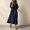 Navy, variant on Josdec Women's Wrap V-Neck Short Sleeve Linen Maxi Dress Button Detail with Side Pocket Solid Color Casual for Beach Vacation Wear S-XXL