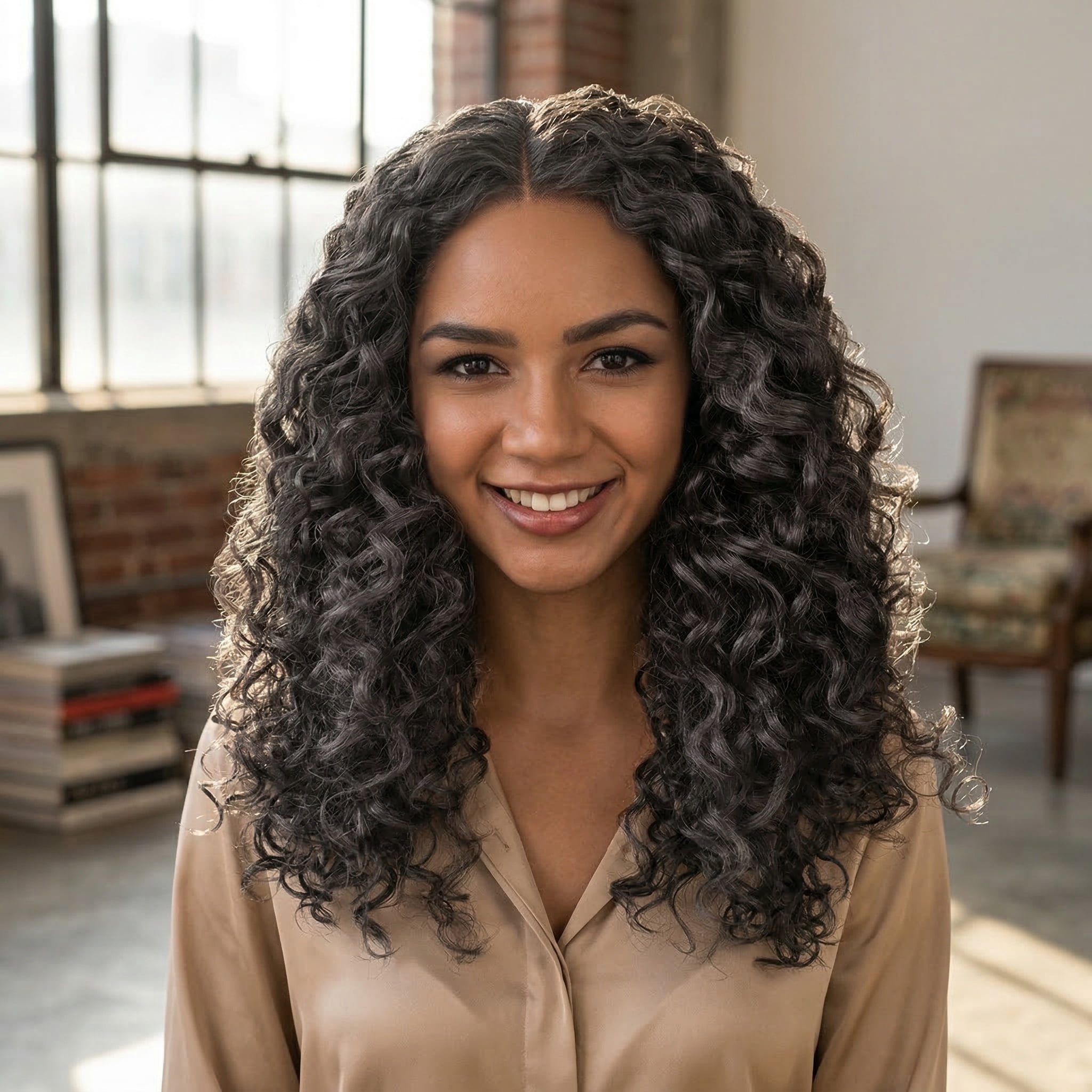 Long Kinky Curly Wig Lace Front,Synthetic Fiber Deep Wave Afro Hair Replacement Wig 19 Inch