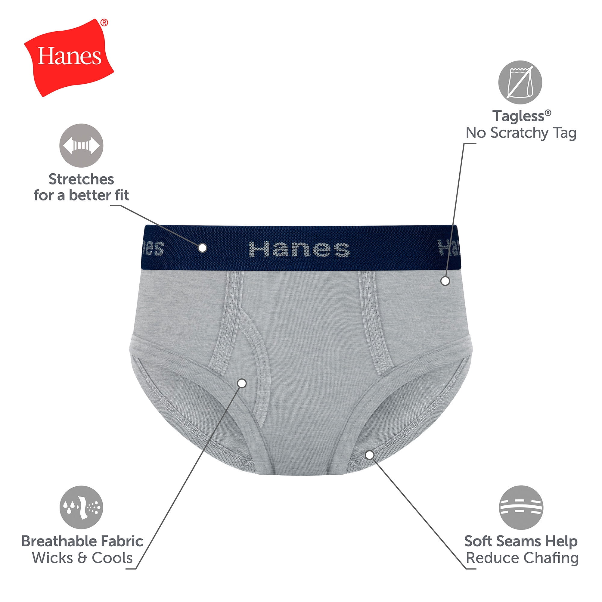 Hanes Infants/Toddlers Brief Underwear, Toddler Boys' Cotton Stretch Briefs