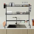 thumbnail image 3 of 2-Tier Over Sink Dish Drying Rack – Heavy Duty Carbon Steel Kitchen Organizer with Adjustable Anti-Slip Feet, High Guardrail & Multi-Basket Storage, Black, 3 of 11