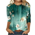 thumbnail image 2 of Nrmvnmi Womens 3/4 Length Sleeve Cotton Tops Casual Floral Print Round Neck Summer Tops Loose Fit Elastic and Lightweight Blouse For Women, 2 of 5
