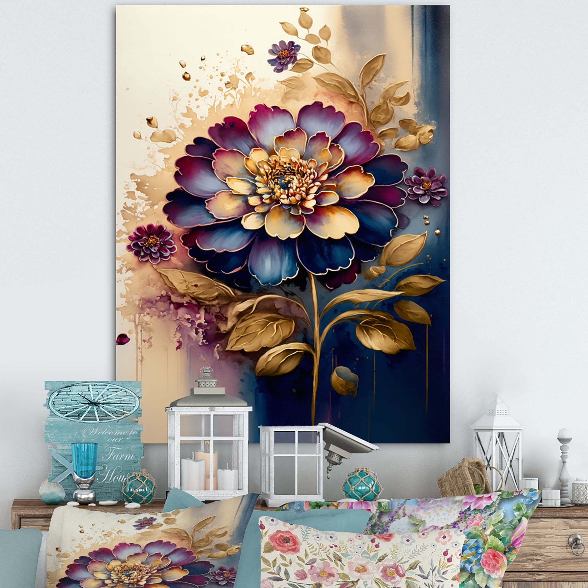 Designart Night Shade Zinnia Floral Design I Canvas Wall Art