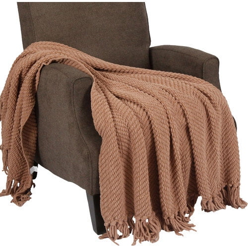 Home Soft Things Boon Knitted Tweed, Burnt Orange Throw Rug