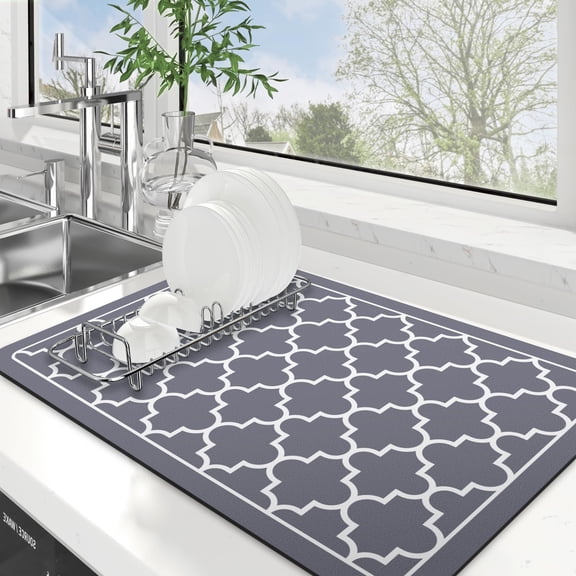Super Absorbent Dish Drying Mat for Kitchen Counter, Quick Dry Non-Slip Countertop Protector Pad for Dishes Glasses Cookware, Rollable Easy Clean Drainage Mat