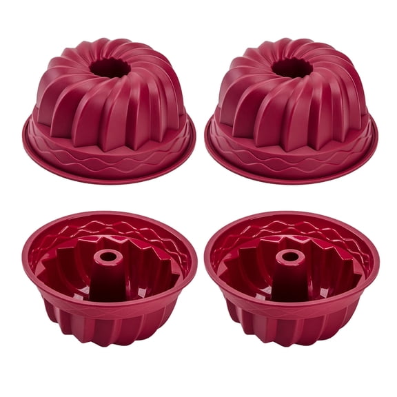 4 Inch Silicone Mini Fluted Tube Cake Pan Set of 4, Nonstick BPA Free Bakeware, Oven & Dishwasher Safe