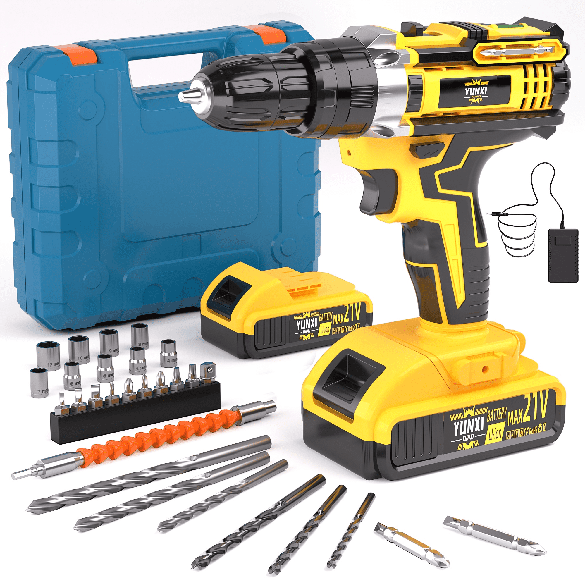 21V Cordless Electric Drill, Multifunctional Power Drill with Fast Charger, Batteries & Optional Drill Bits, for Home & Car Repair, Great Gift for Men