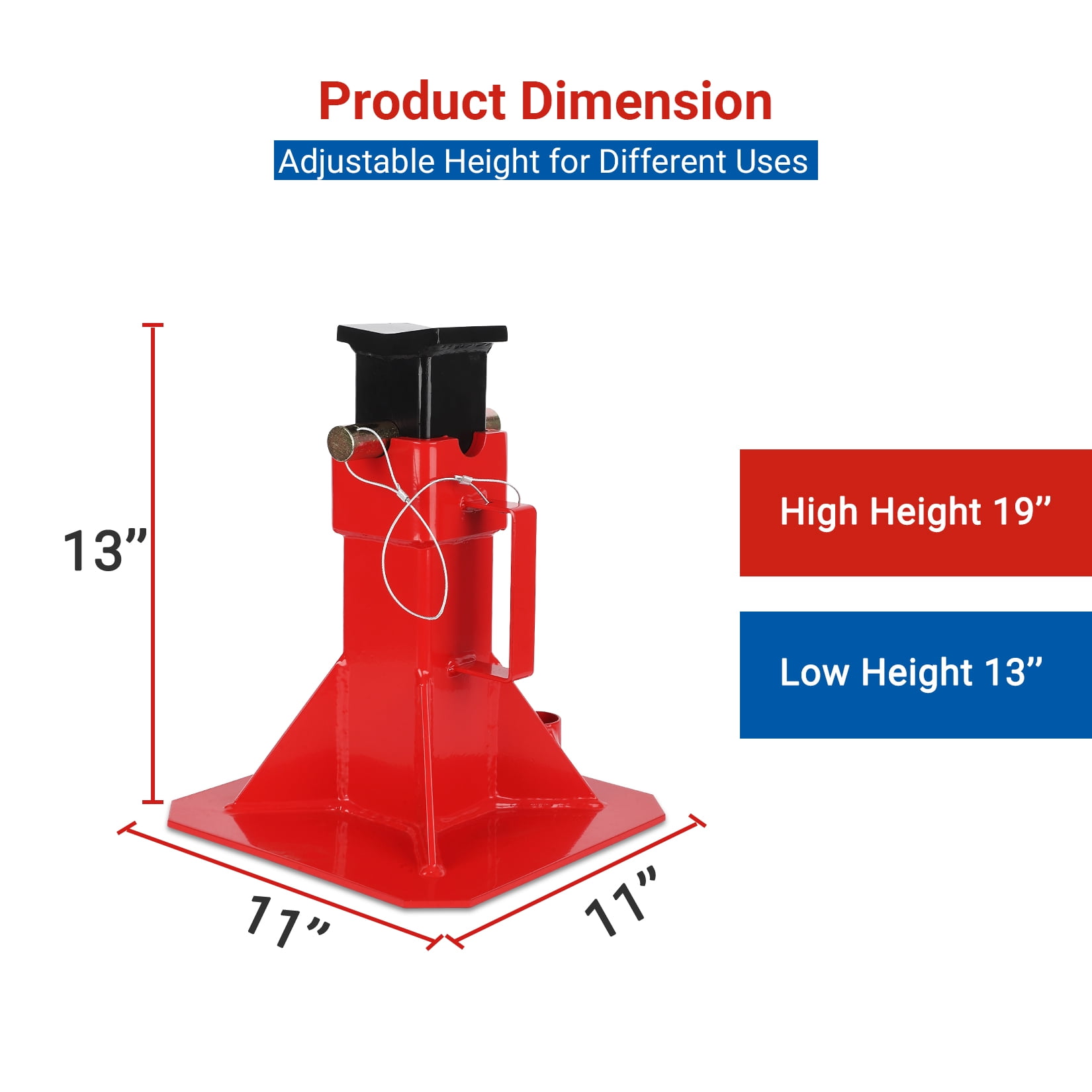Heavy Duty Steel Car Jack Stands for Luggage Rack Storage – 22 Ton Capacity, Pin Style with Security Lock, Adjustable 13"-19", Set of 2, Garage Organization – 22T*1 Pair