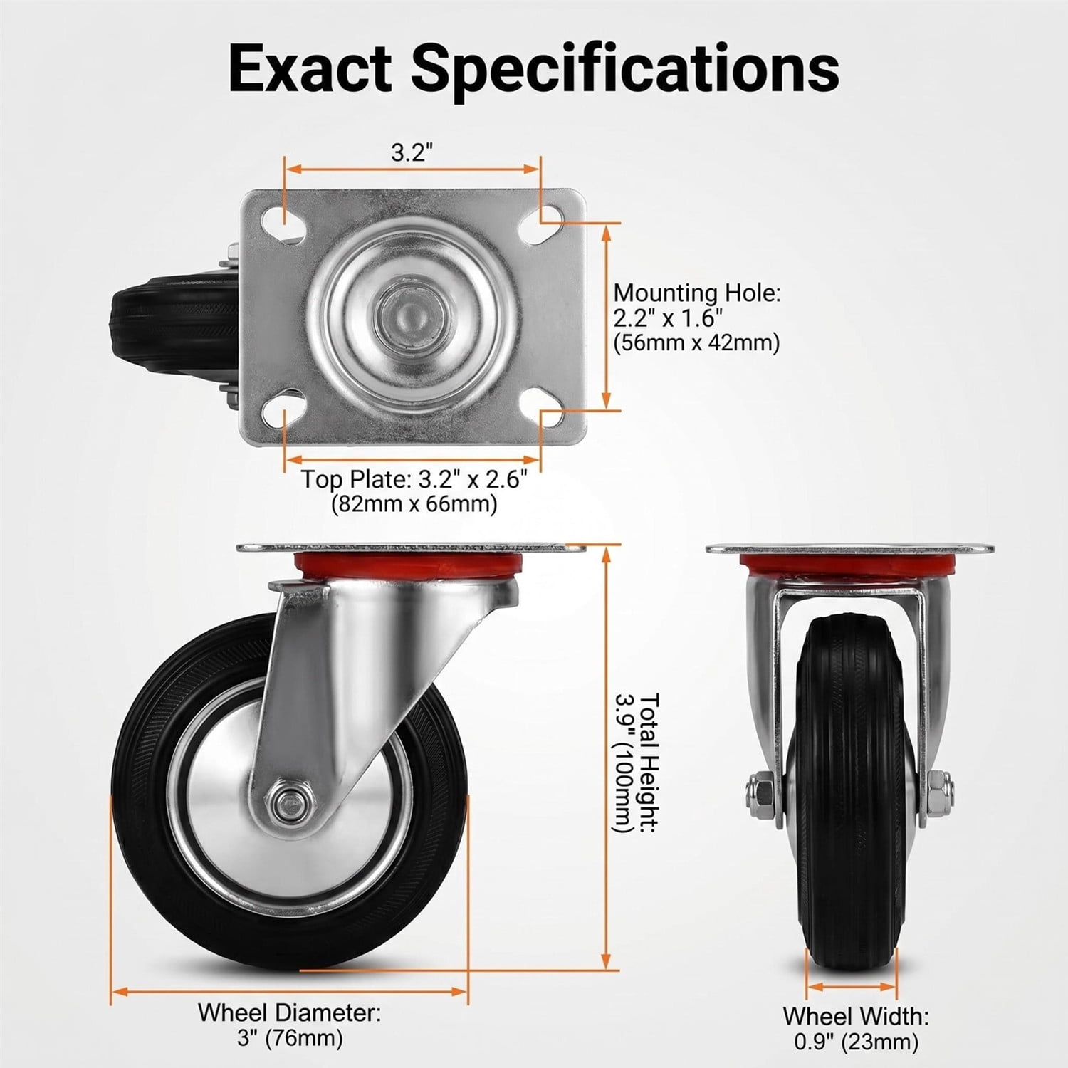 24 Pack 3" Swivel Caster Wheels (12 without Brakes & 12 with Brakes) Top Plate, Heavy Duty Rubber Wheels, Smooth Ball Bearings, Quiet Rolling Casters for Furniture, Carts, Workbench, Industrial Use