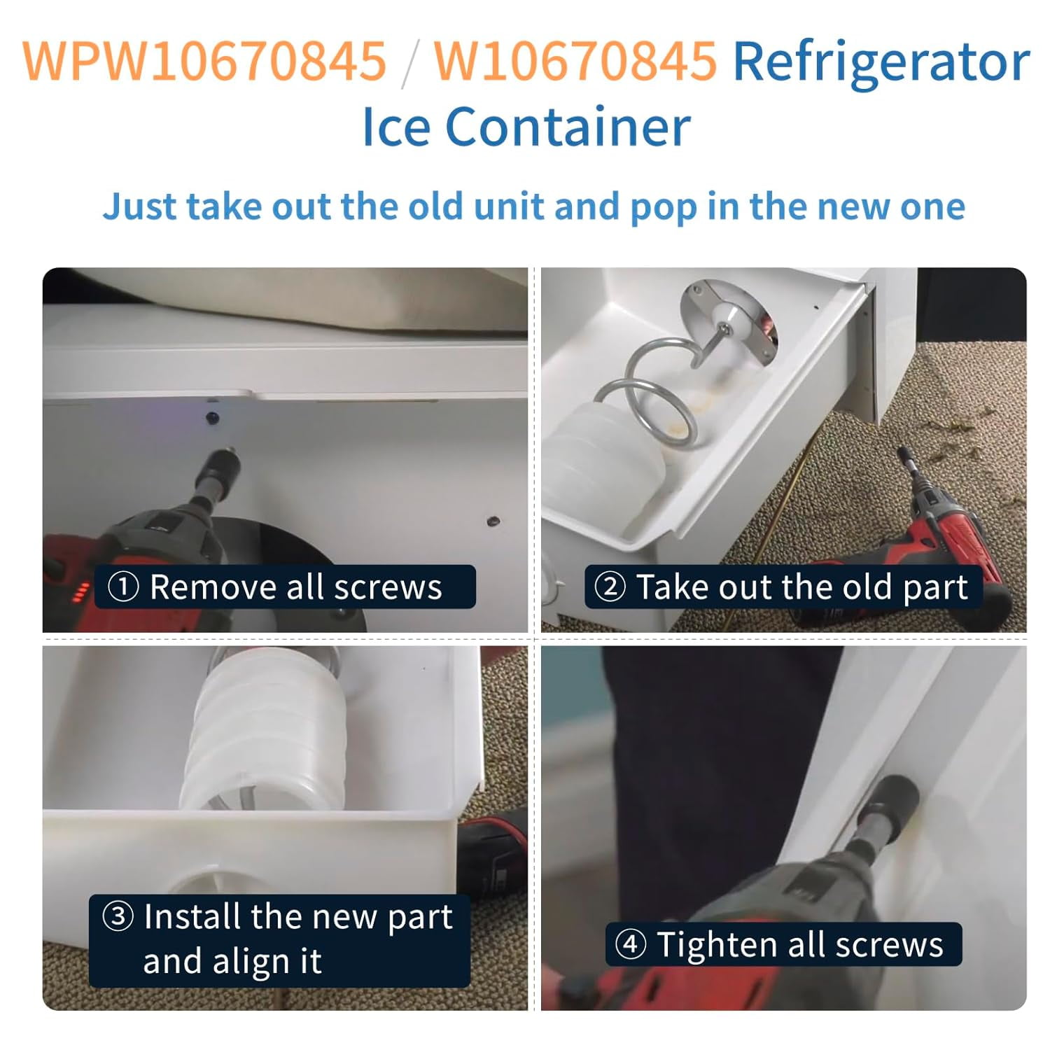 UPGRADED W10670845 WPW10670845 Compatible with Whirlpool, Kenmore, Amana, kitchenaid Whirlpool Refrigerator Ice Container
