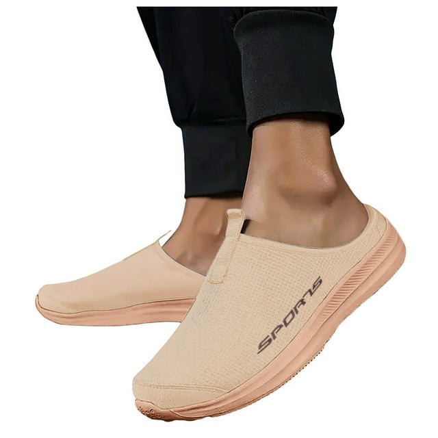 Womens Mens Breathable Mesh Slip on Mules Walking Sneakers Open Back Knit Non Slip Flats Shoes