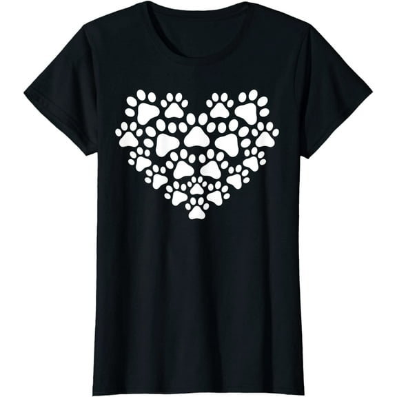 Heart Paw Print Dog & Cat Cat Mom & Dog Mom Women Round Neck T-Shirt