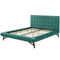 thumbnail image 3 of Contemporary Modern Urban Designer Bedroom Queen Size Platform Bed Frame, Velvet Fabric, Aqua Blue, 3 of 6