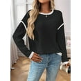 thumbnail image 5 of Women'S 2025 Fall Crew Neck Long Sleeve Oversized Color Block Sweaters Ribbed Knit Side Slit Pullover Black & Gray M, 5 of 7