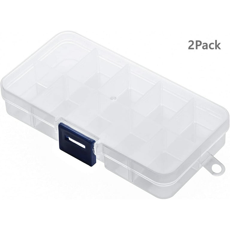 2 Pack Mini Clear Storage Containers with 10 Grid Dividers, Small Plastic Tackle Boxes for Beads, Buttons, DIY Jewelry (2.6 x 5 in), Size: 5.0