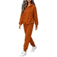 thumbnail image 4 of Hzzrkos Women Casual Loose Solid Color Hooded Long Sleeve Drawstring Kangaroo Pocket Sweatshirt Jogger Pants Tracksuit Lounge Set Two Piece Outfit Rose Gold, 4 of 7