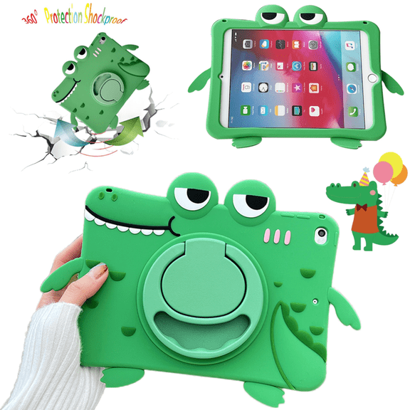 Silicone Case for Apple iPad 9th/8th/7th Generation 10.2-in Shockproof Kids Cover with 360 Rotating Stand