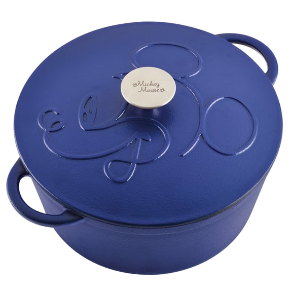 Farberware Disney Bon Voyage 4.75 Quart Pre-Seasoned Cast Iron Dutch Oven with Lid, Induction Compatible, Metal Utensil, Broiler and Oven Safe to 500°F, Blue