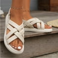 thumbnail image 4 of Xfvqtps Flats Sandals for Women Slingback Hook and Loop Strap Crisscross Straps Thick Soft Sole Open Toe Non Slip Beach Summer Leather Sandals White, 4 of 9