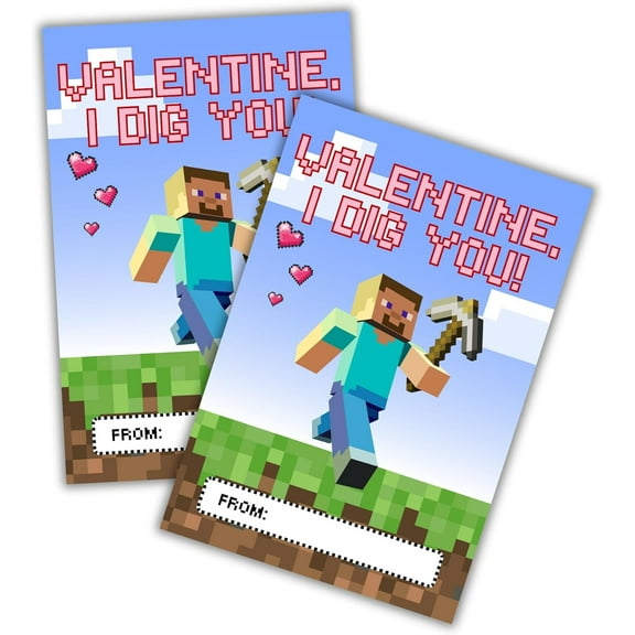 Lashicorn Mine I Dig You Valentines Day Class Cards  30 pack 4x6 Boys Craft Gamer Legends School Valentine Exchange Box