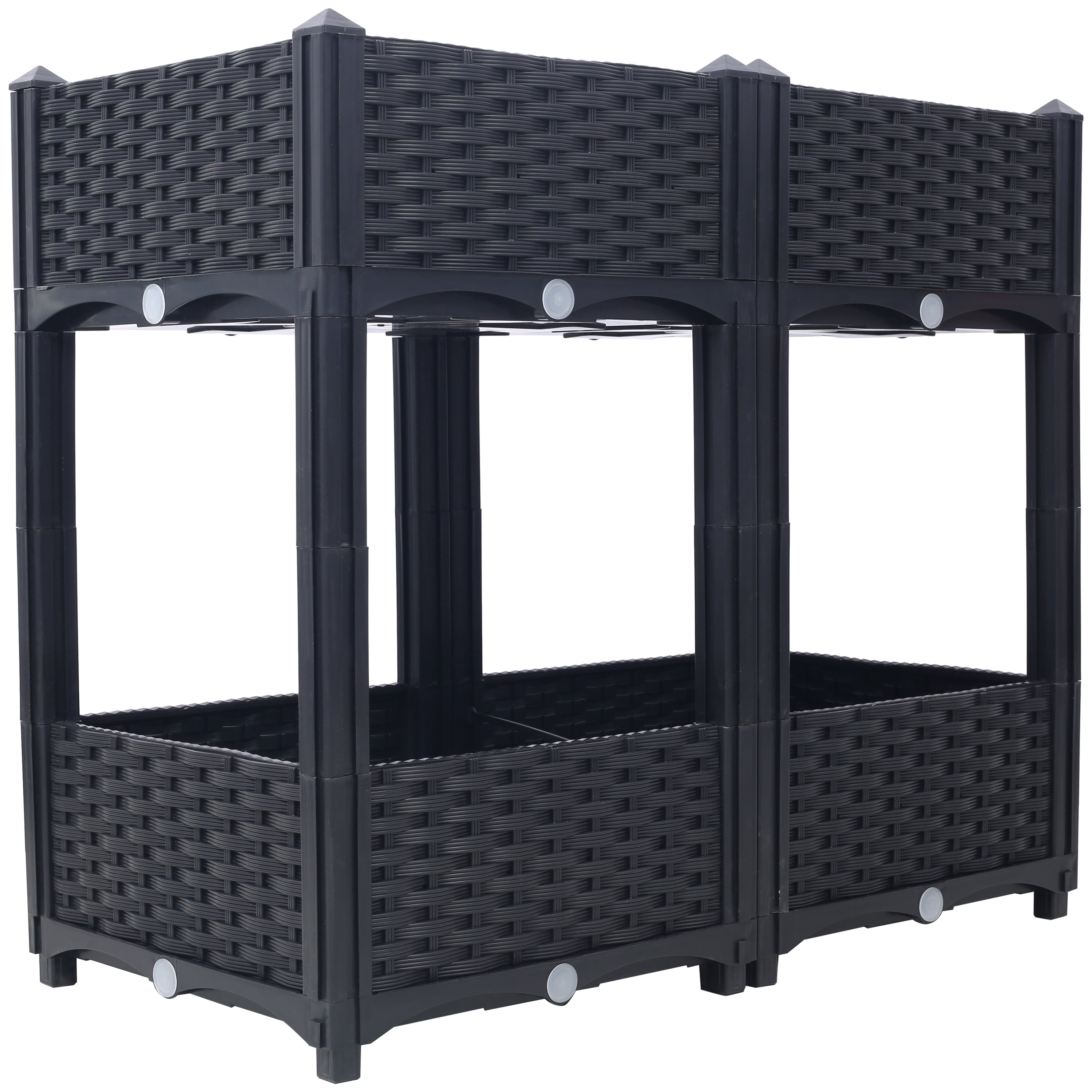 AsterOutdoor Planter Raised Beds Elevated Garden Box with Drainage System, Plastic Rattan-Style Outdoor Standing Planter
