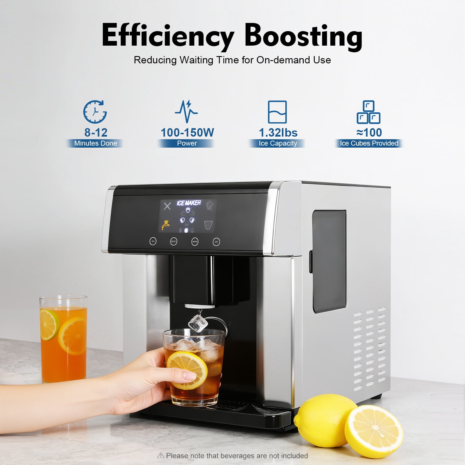 2-in-1 Countertop Ice Maker & Cold Water Dispenser, 10 Ice Cubes in 8-12 Mins, Compact Ice Machine with Water-Adding Cup & Scoop, Self-Cleaning for Home/Office (110V)​