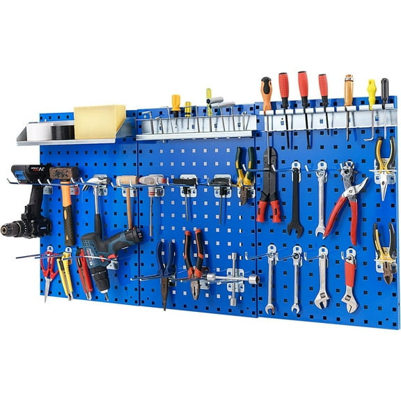 Goplus Garage Pegboard, Metal Pegboard Tool Organizer Kit with 3 Pegboards & 28 PCs Hanging Accessories, Heavy Duty Wall Organizer Peg Board for Workshop, Tool Storage
