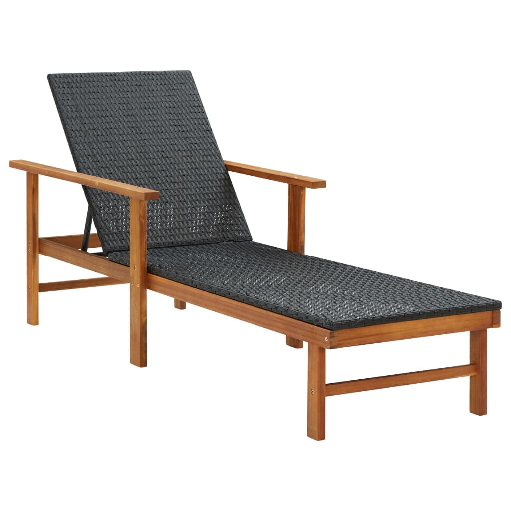 Garden Sun lounger Solid Acacia Acacia/ Teak Wood Durable Weather Resistant 