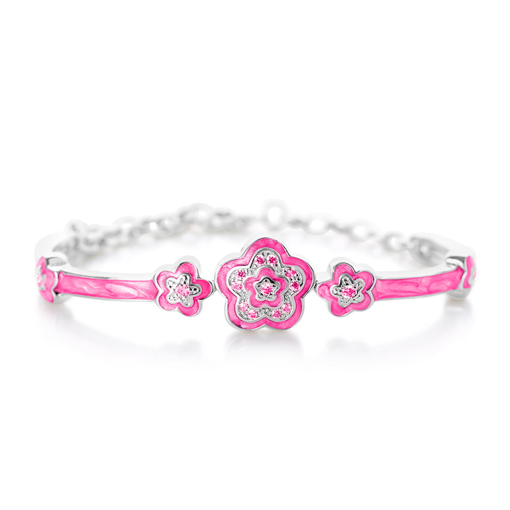 Details about   Gold Plated CZ Red & White Enamel Flowers Girl Kids Teens Bangle Bracelet 50 mm 