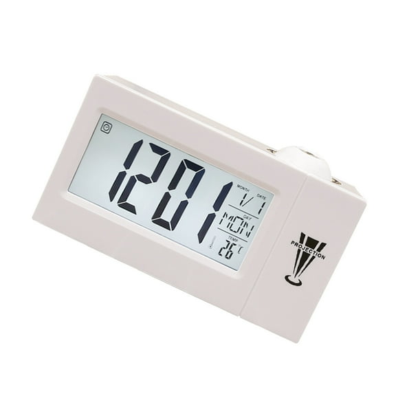 Masteelf LED Display Alarm Clock Digital Projection Clock Modern Table Clock with 12/24 Hours Snooze Function for Bedrooms Battery Operated (White)
