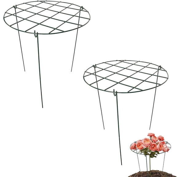 NOGIS 2 Pcs Flower Support Rings, Peony cage Plant Support Stake,Grow Through Grid Plant Brace, Hoops with 3 Pcs Legs for Heavy Blossoms (2 pcs 16'')