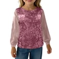thumbnail image 2 of ZHOGXU Toddler Kids Girls Top Long Sleeve Round Neck Solid Color Glitter Sequins Loose Fit Comfortable Tee For Casual Daily Wear,Pink,160, 2 of 7