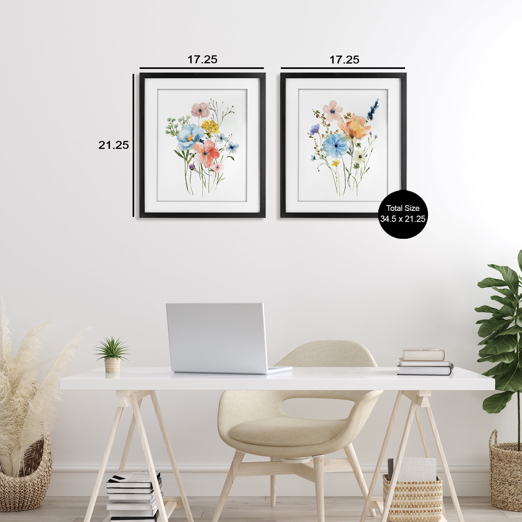 Stupell Industries Wildflower Sprig Bundles 2 Piece Black Framed Print Under Glass Set, design by Livi Finn