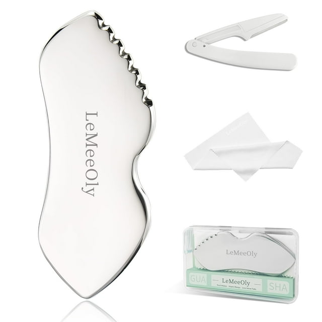 Herramienta de masaje facial Gua Sha LeMeeoly de acero inoxidable