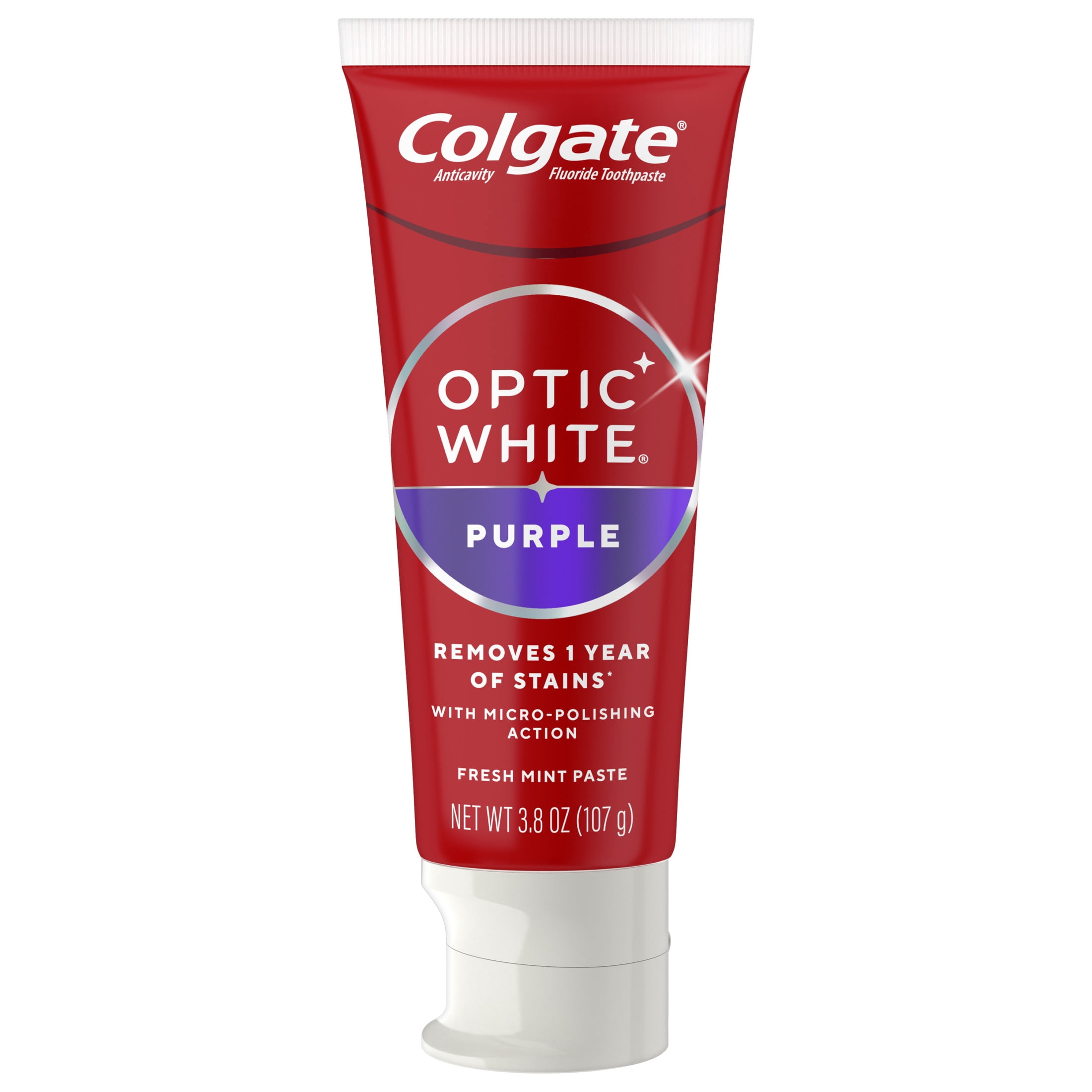 (2 pack) Colgate Optic White Purple Teeth Whitening Toothpaste with Fluoride, Fresh Mint Flavor, 3.8 oz